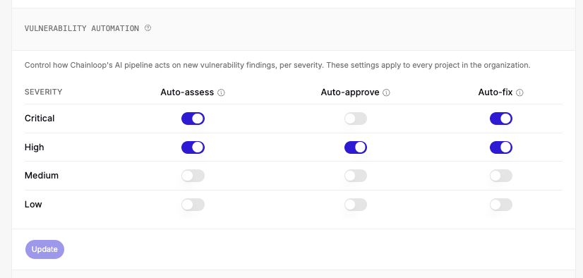 Vulnerability Automation Settings