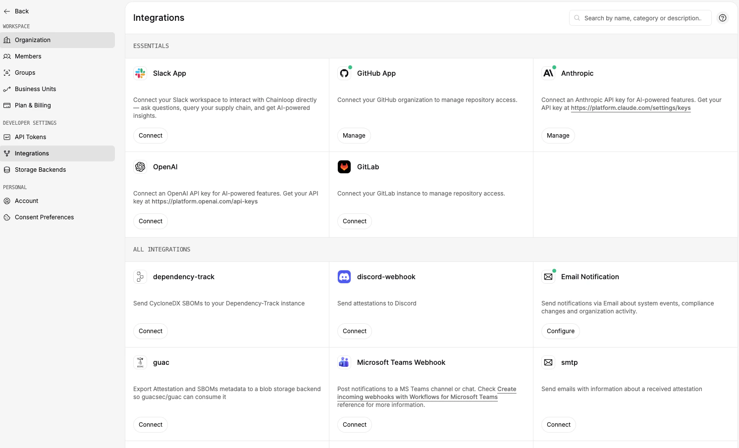 Redesigned integrations page