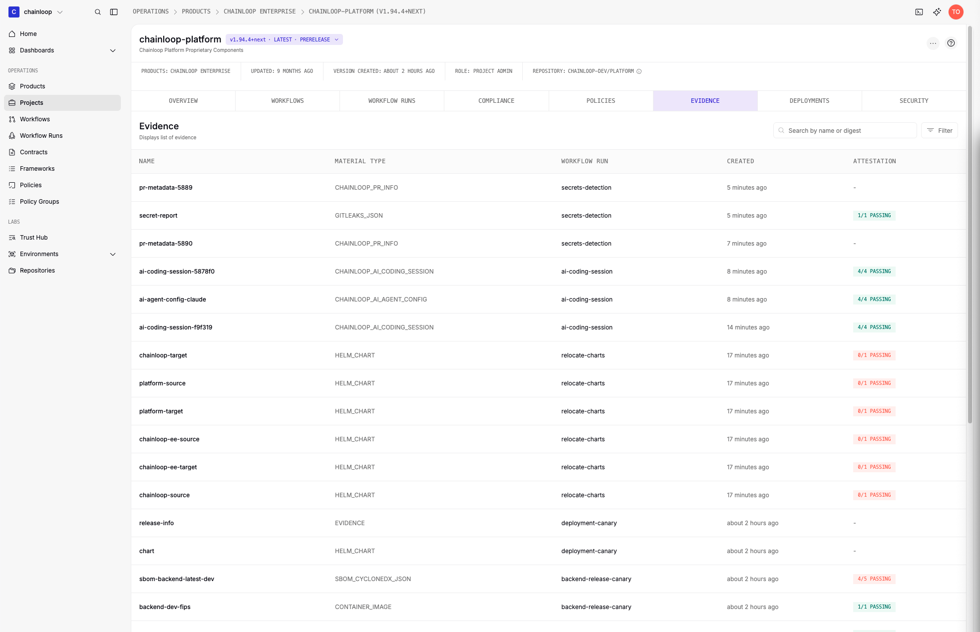 Evidence Tab