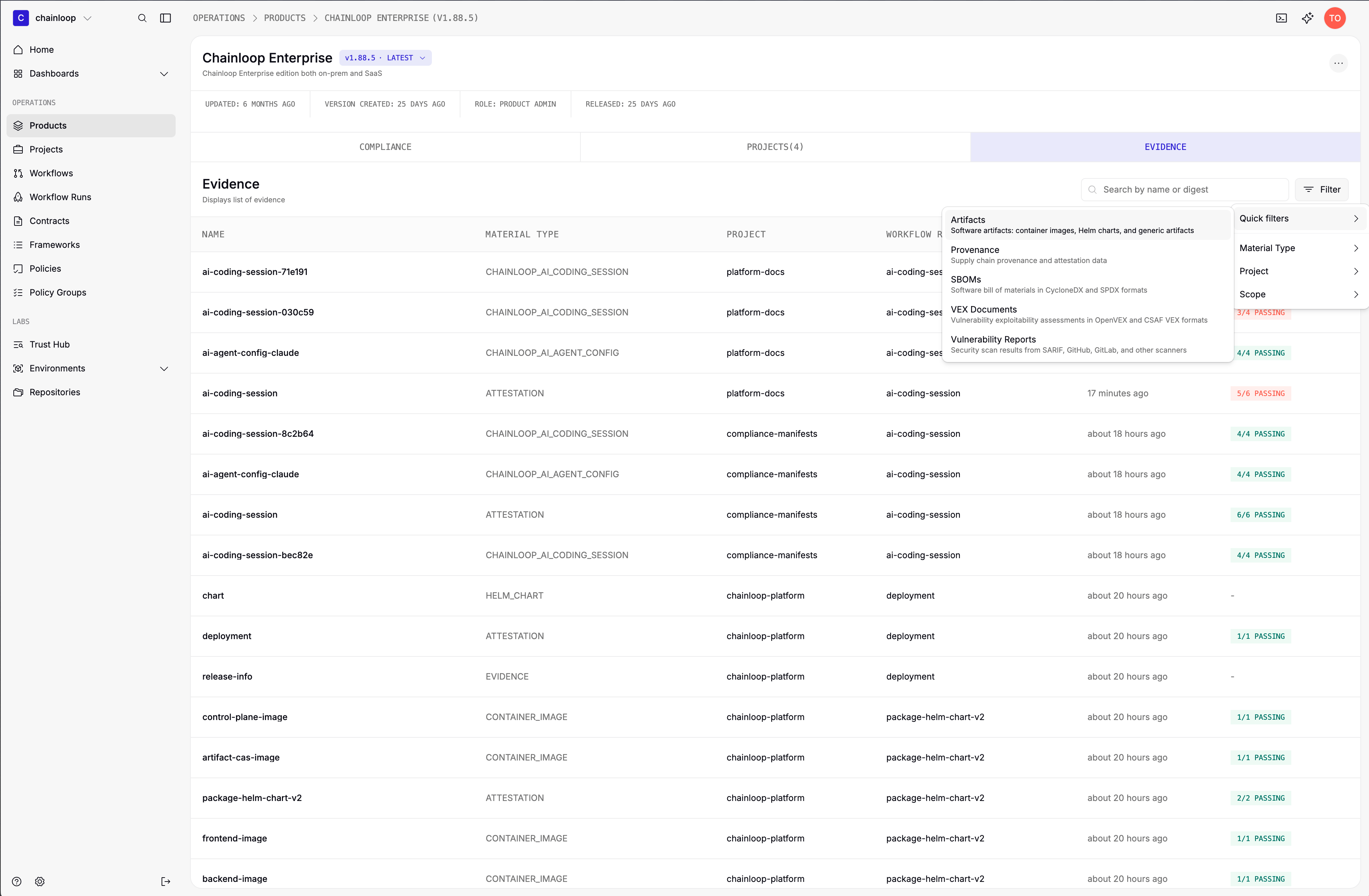 Product Evidence Tab