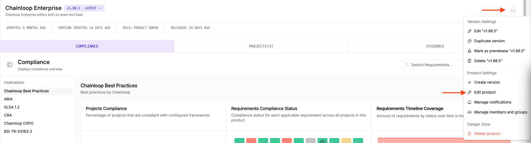 The product actions menu with the Edit product option