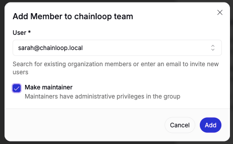 The Add Member dialog for a group