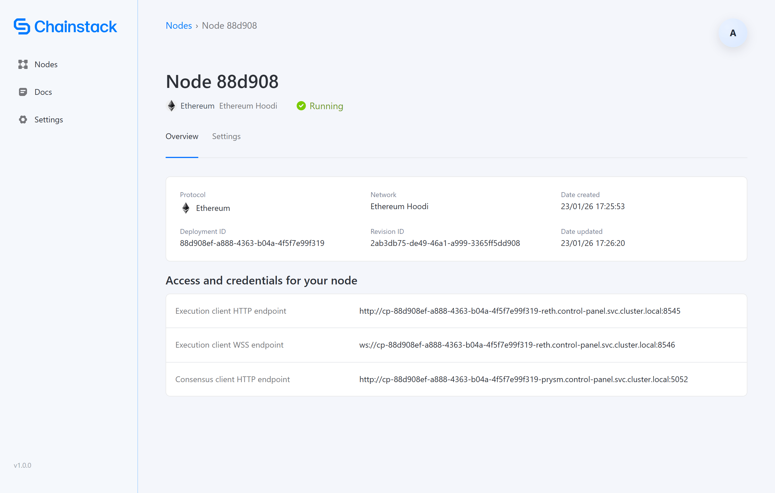 Chainstack Self-Hosted node details
