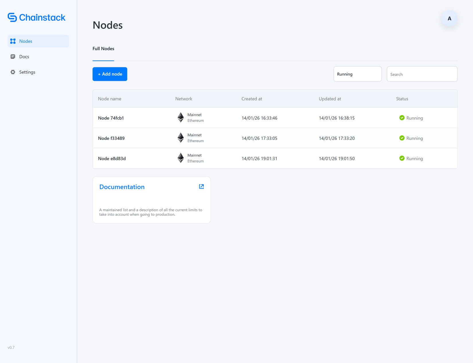 Node Name Managing nodes - Chainstack