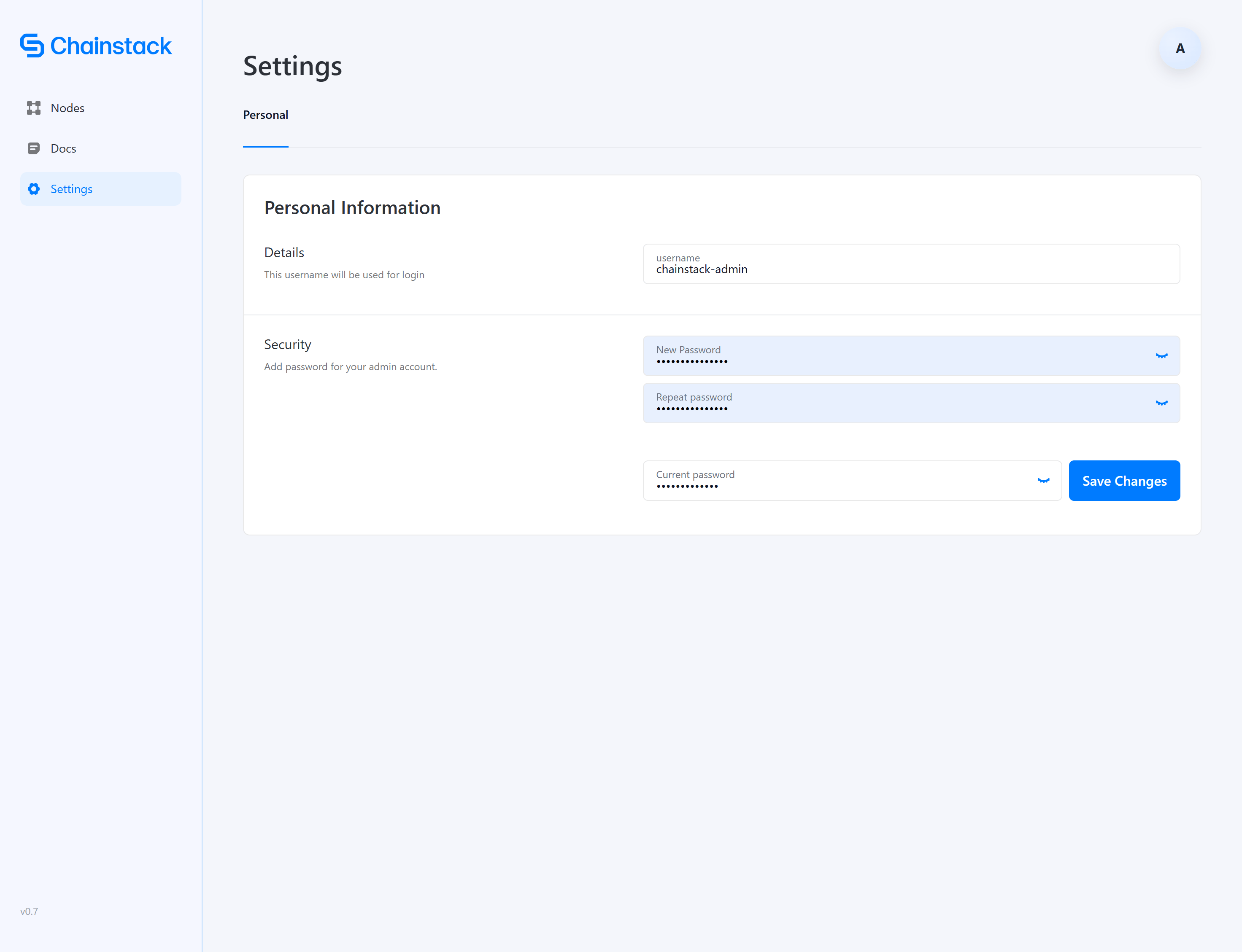 Chainstack Self-Hosted settings page