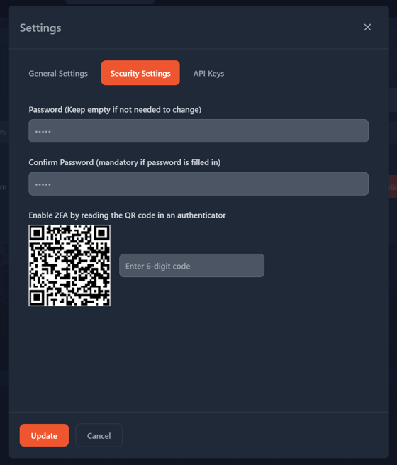 Security Settings - Payingame