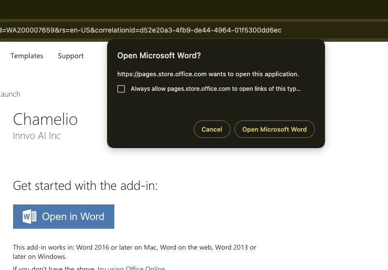 Prompt to open Microsoft Word