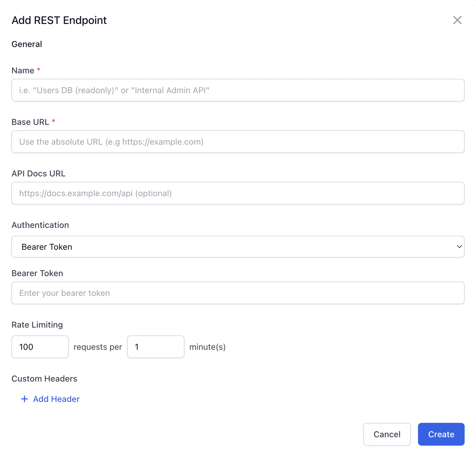 Add REST Endpoint modal