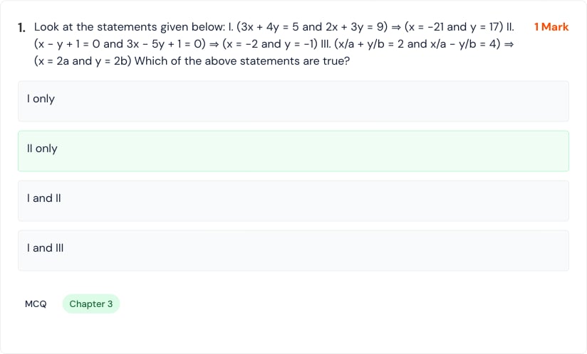 Preview of a multiple-choice question with marks, options, type, and chapter.