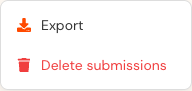 Submission page actions for Export and Delete submissions.