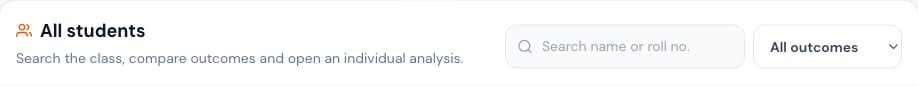All students analysis controls with search and performance filter.