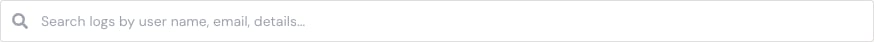 Activity log search field for actor and event details.