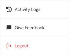 Administrator profile menu with Activity Logs, Give Feedback, and Logout.