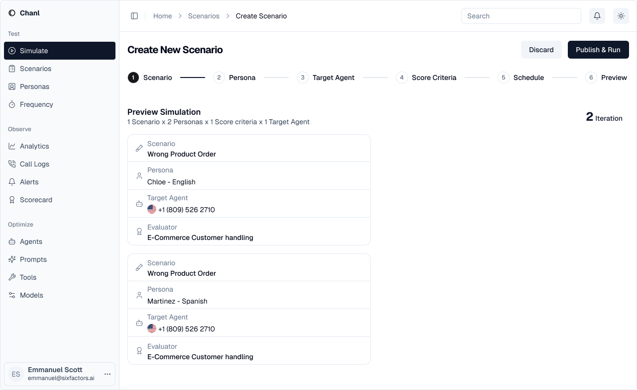 Preview showing all simulation combinations that will be created