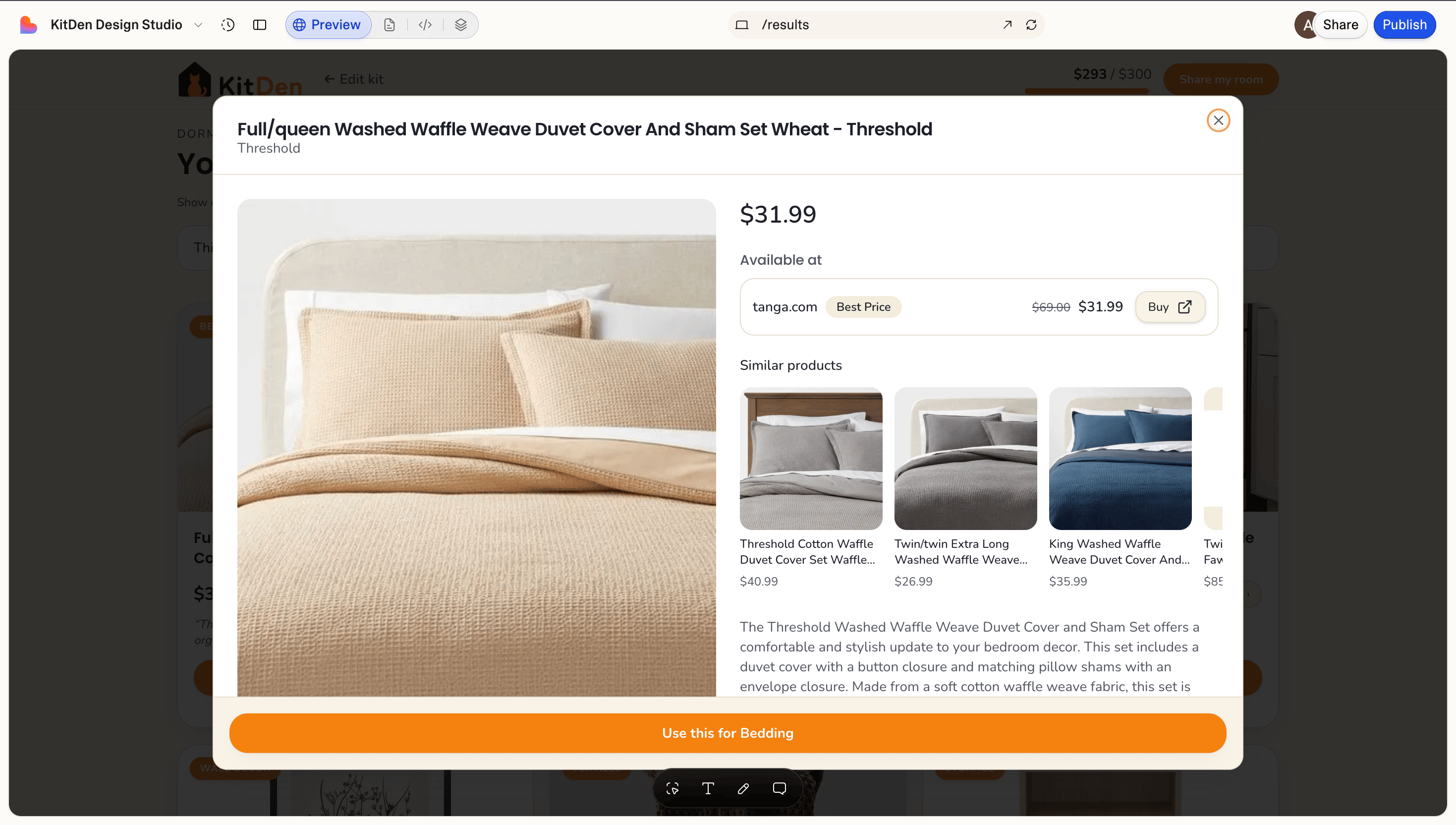 Channel3 product detail modal with merchant offers, best price, and a similar products row