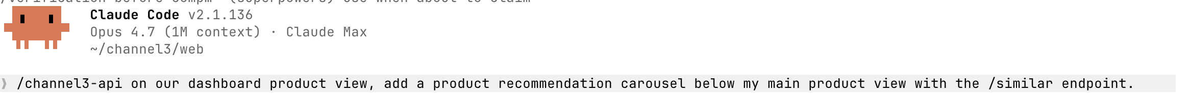 A product recommendation carousel one-shotted by Claude using the /similar endpoint