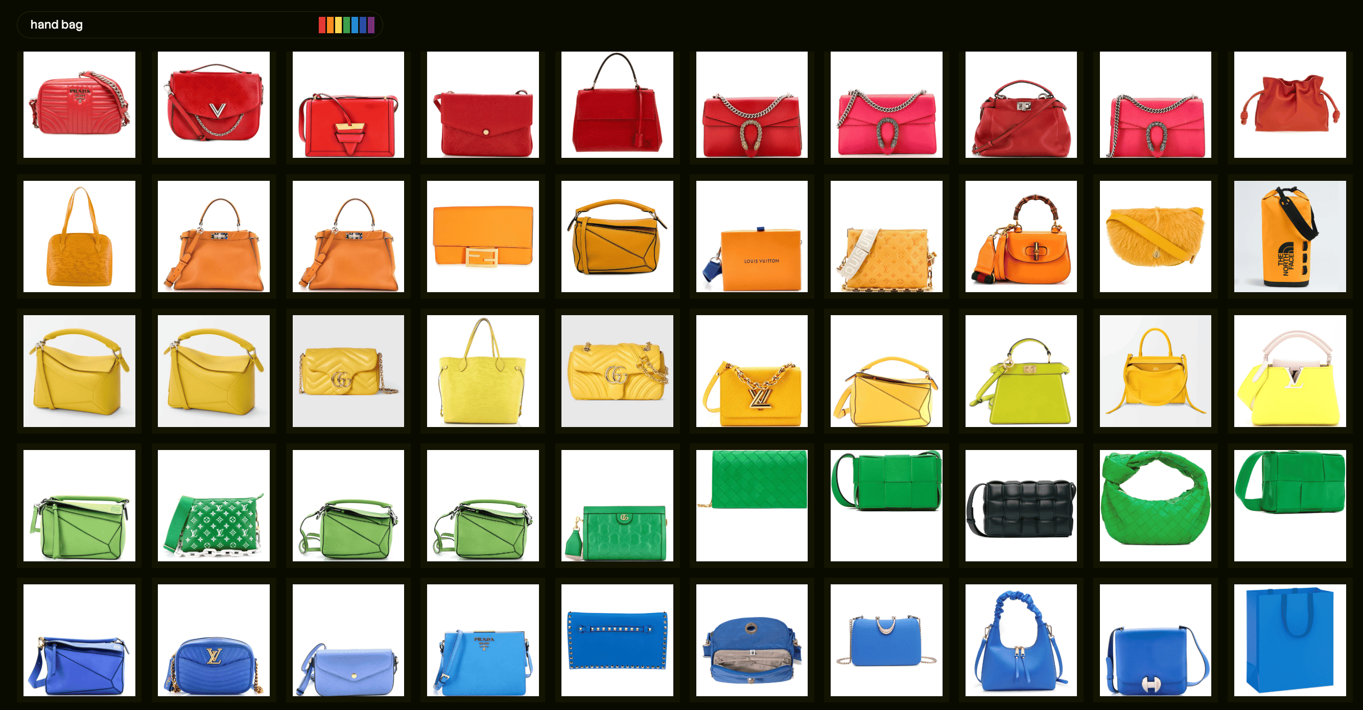 A product grid combining color filters and cleaned images into a uniform, palette-matched result set
