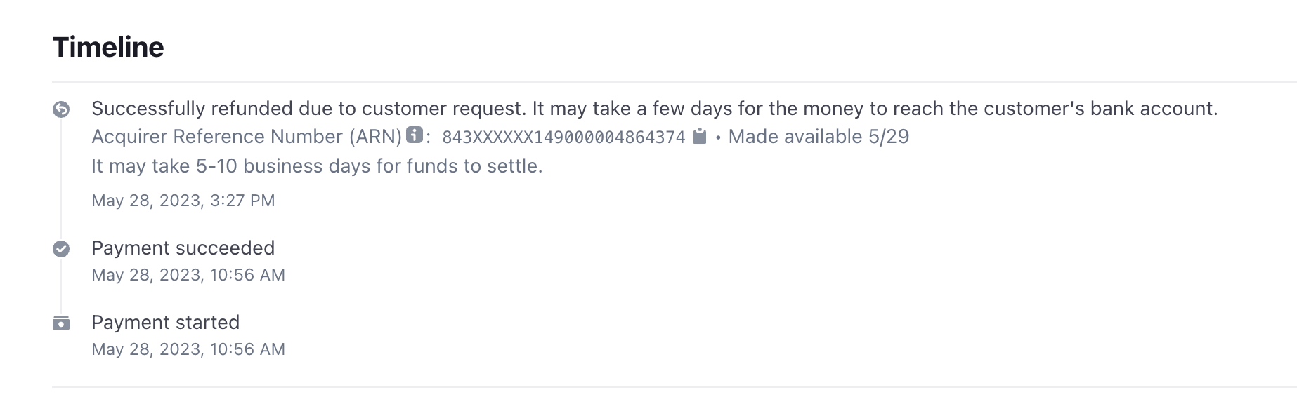 a VISA ARN code in Stripe