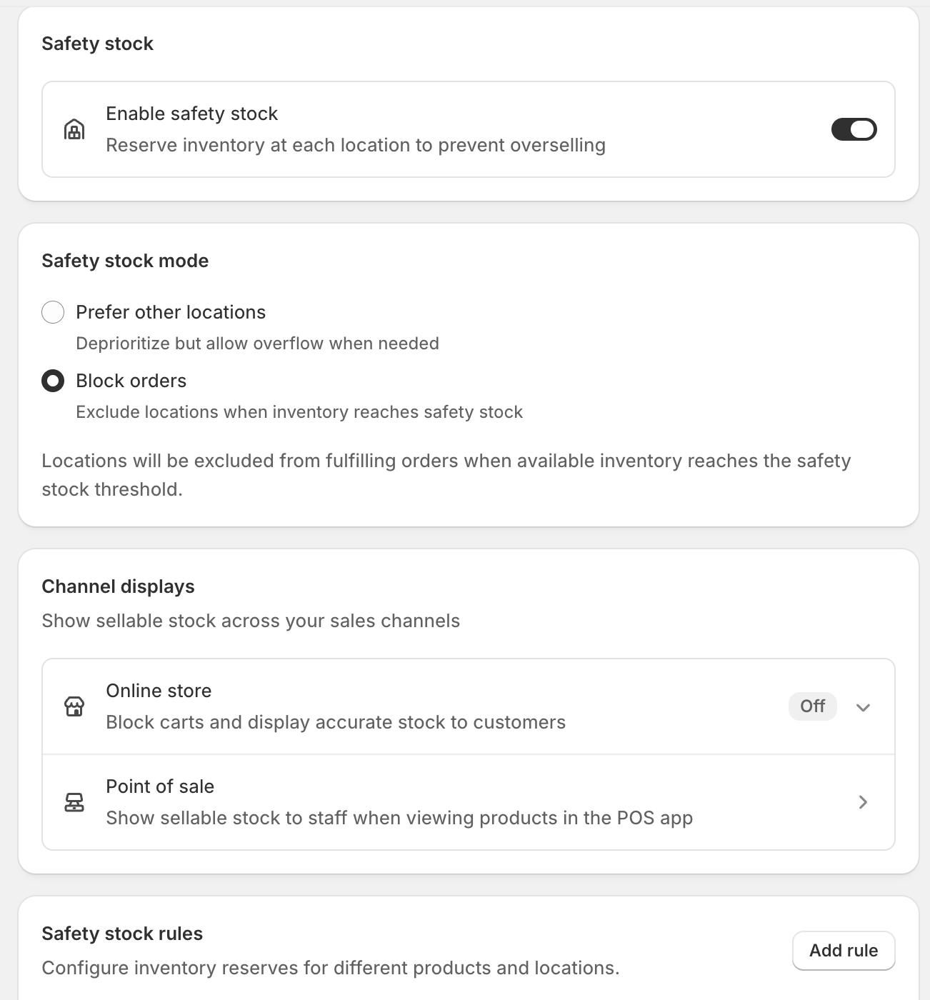 Safety stock mode options