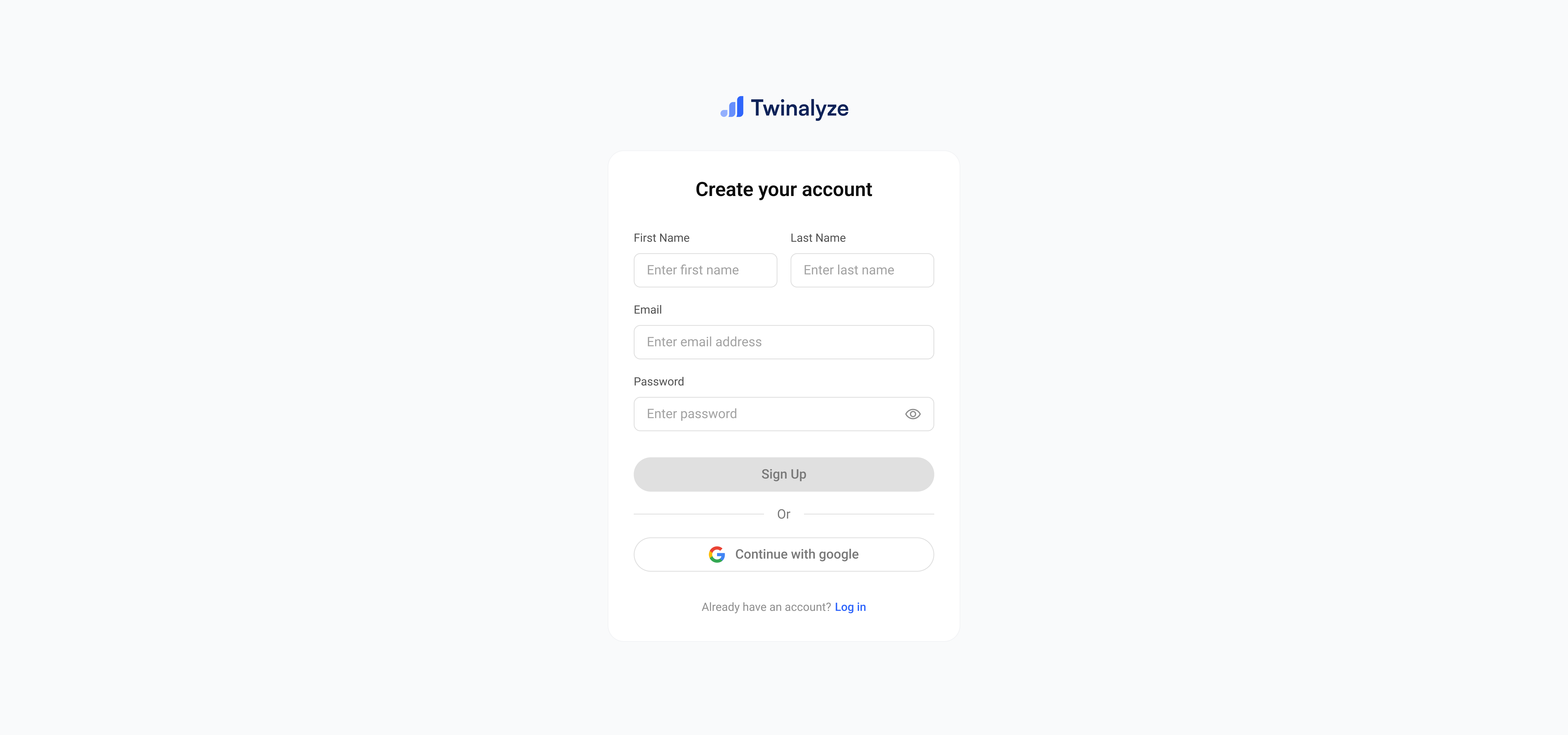 Create a Twinalyze account
