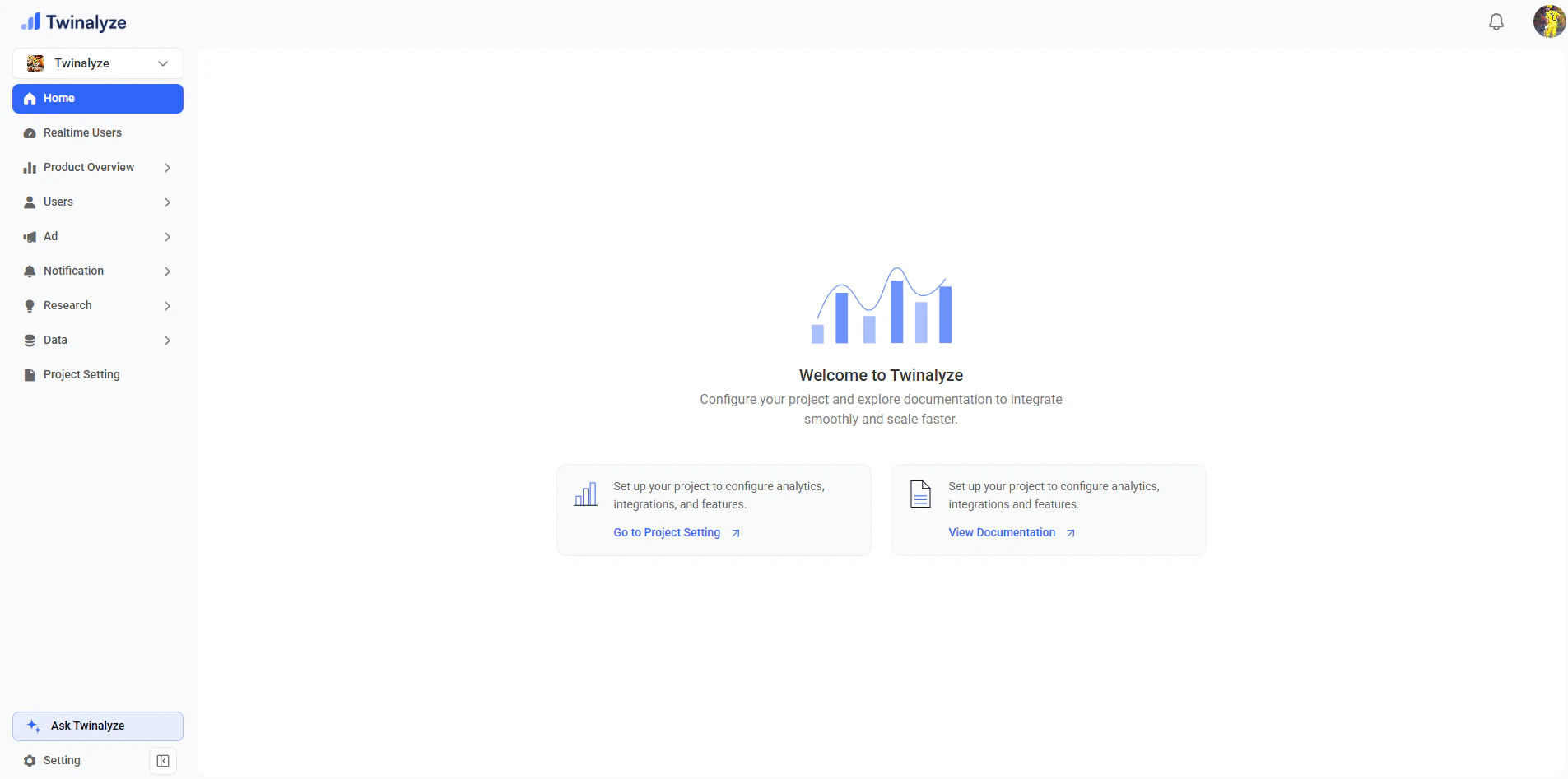 Twinalyze Home dashboard