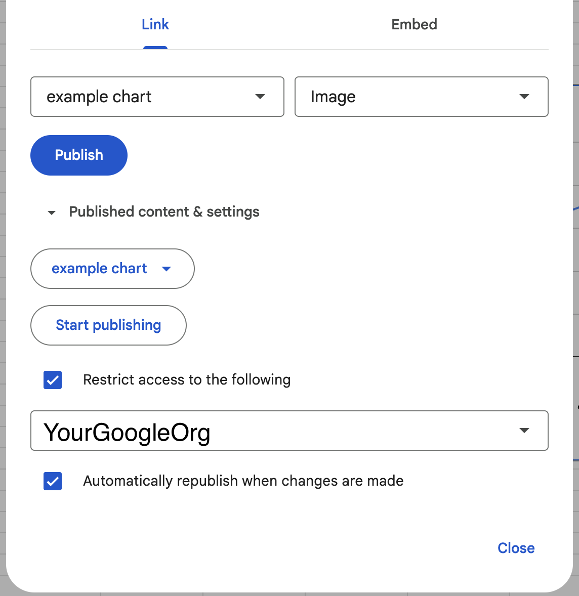 Publishing a specific chart