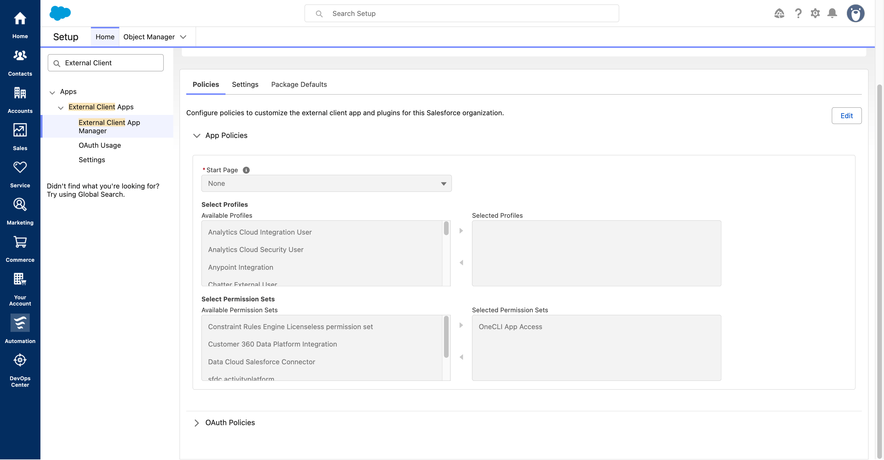 Link OneCLI App Access to the External Client App.
