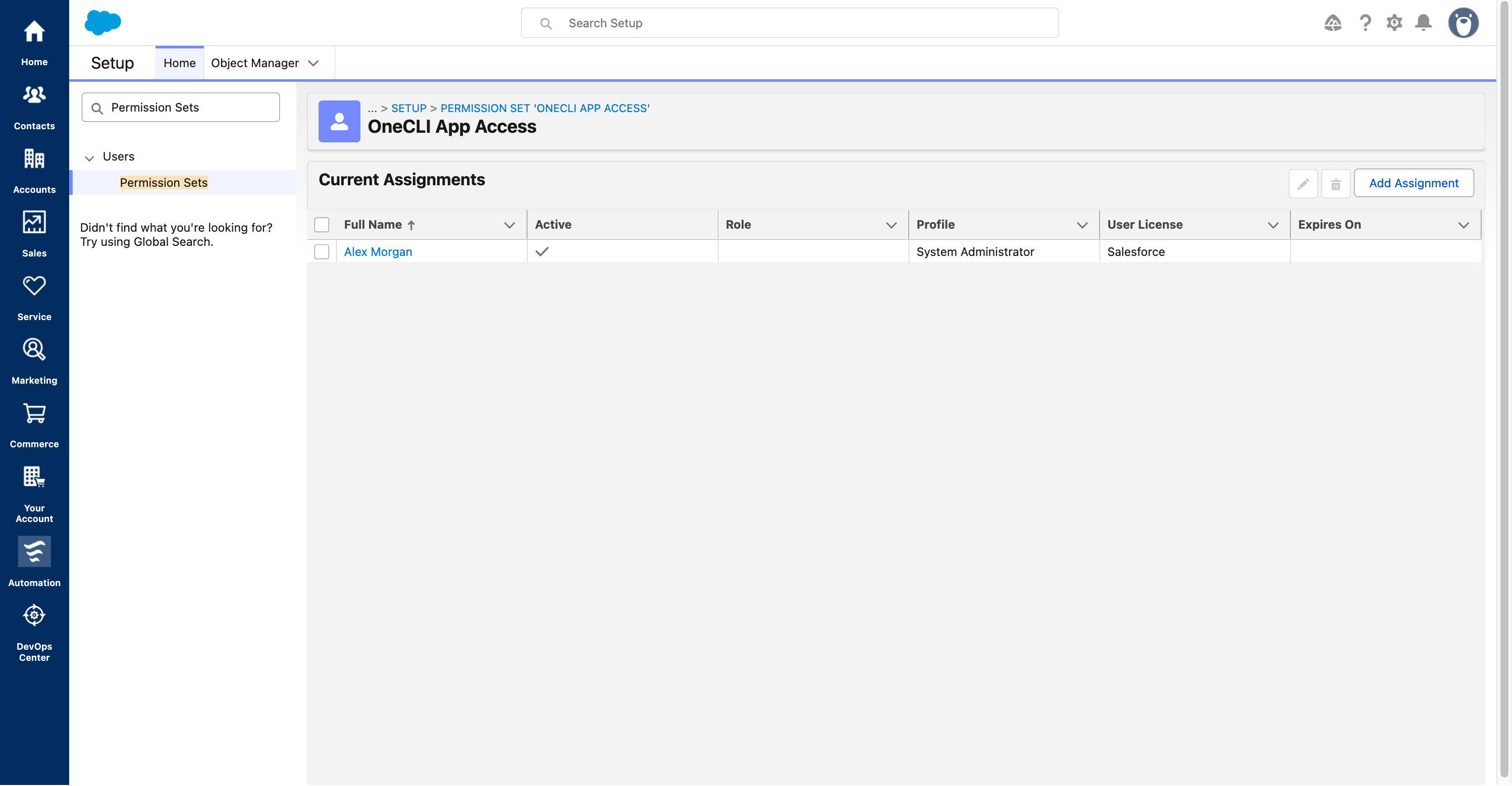 Assign the permission set to the user who will authorize OneCLI.