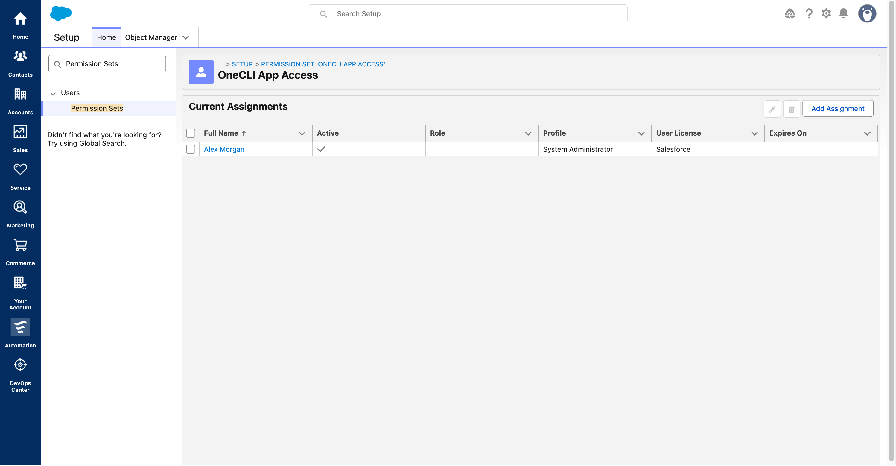 Assign the permission set to the user who will authorize OneCLI.