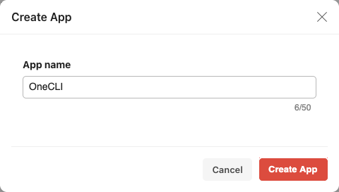 Todoist Create App dialog with the app name OneCLI and the Create App button.