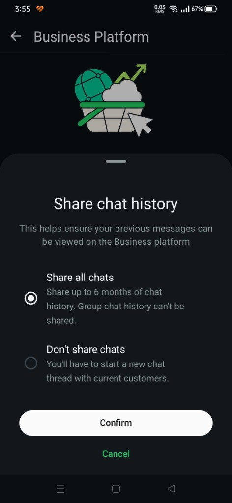 Chatverlauf in der WhatsApp Business App freigeben