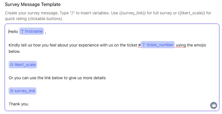 Message editor showing variable insertion