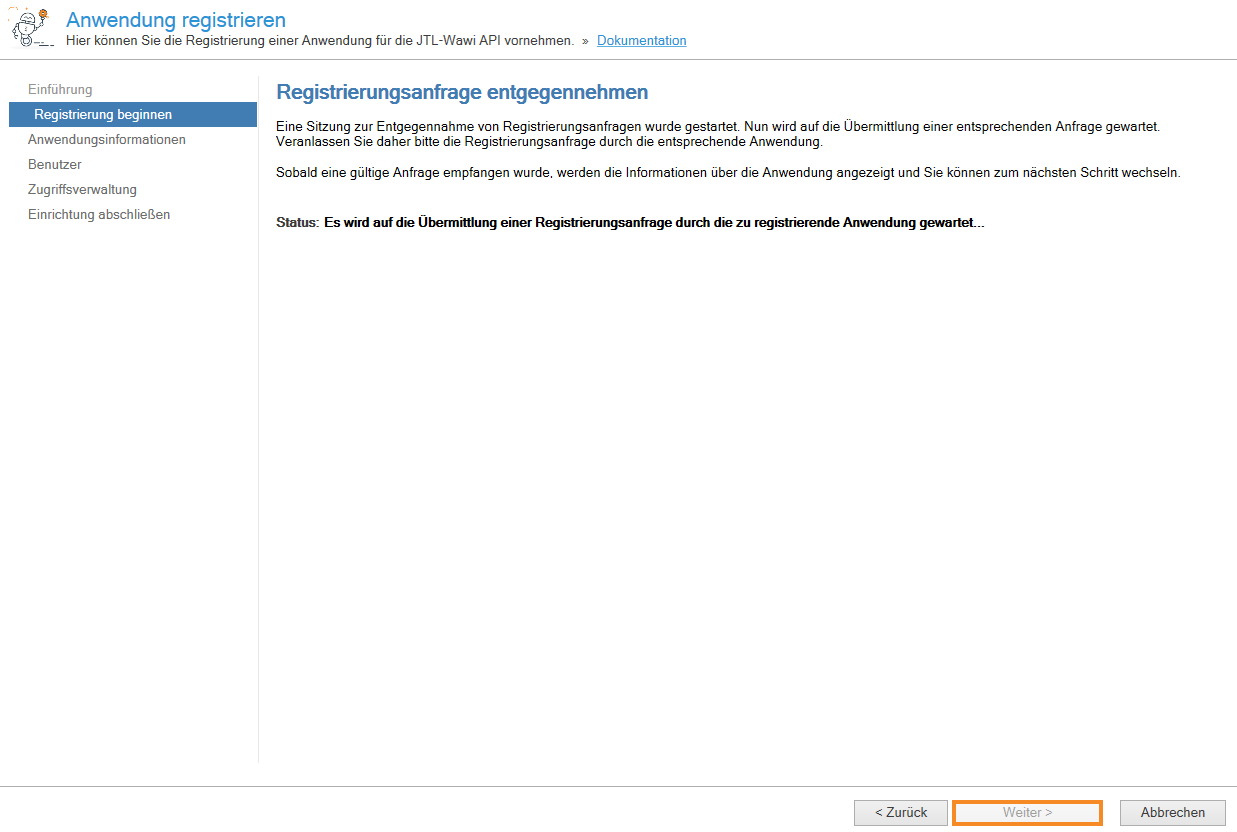 JTL-Wawi waiting for registration request from external app