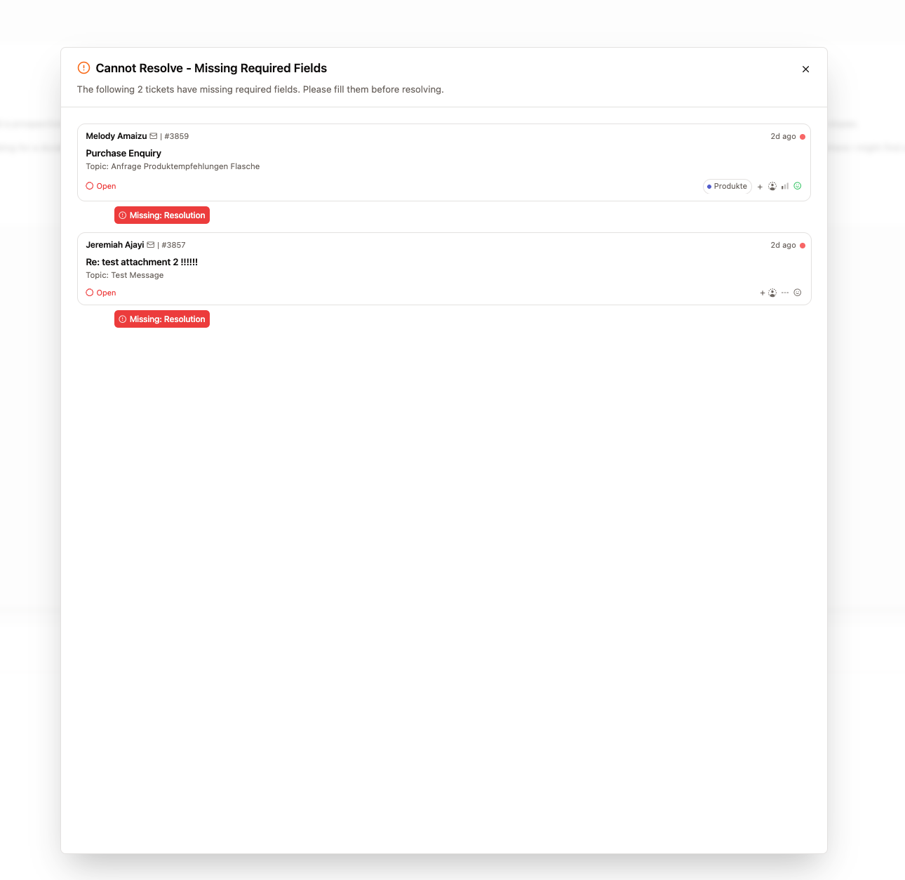 Bulk resolution blocked tickets preview