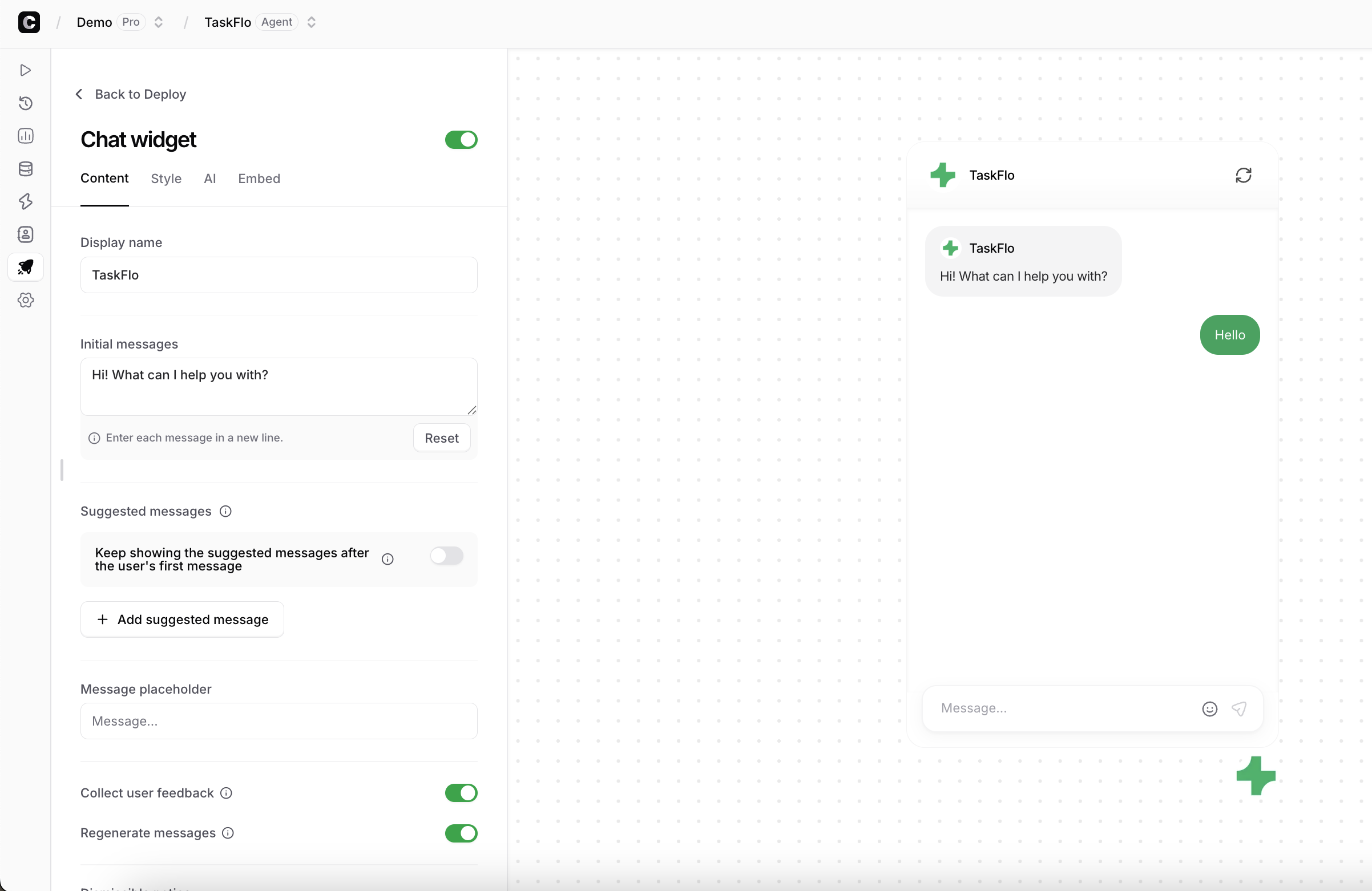 Chatbase Content Settings