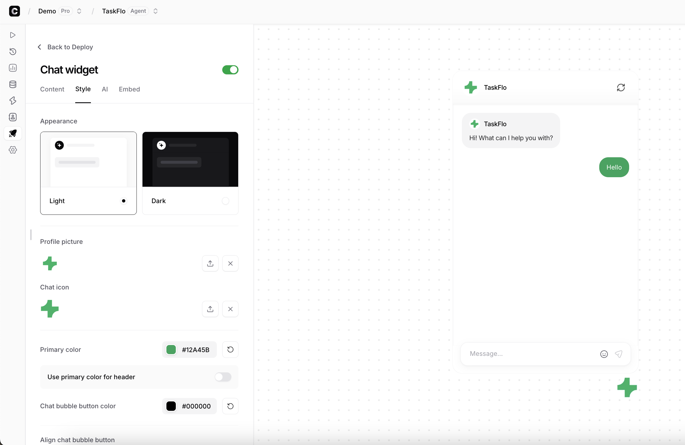 Chatbase Style Settings