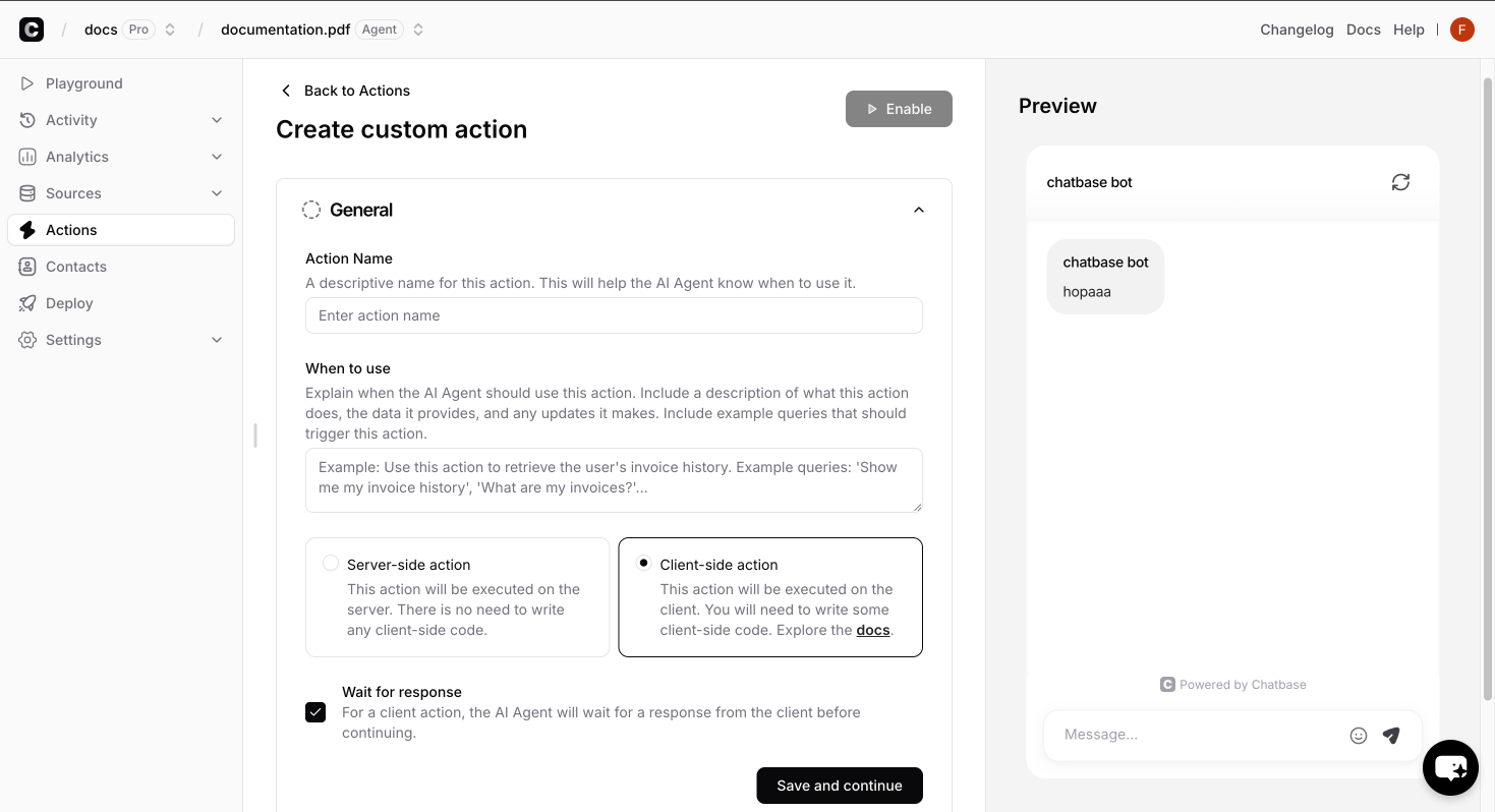 Custom action form