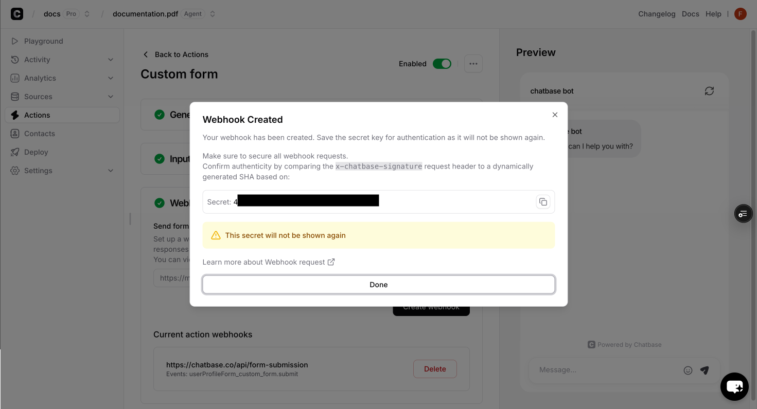 Webhook configuration interface