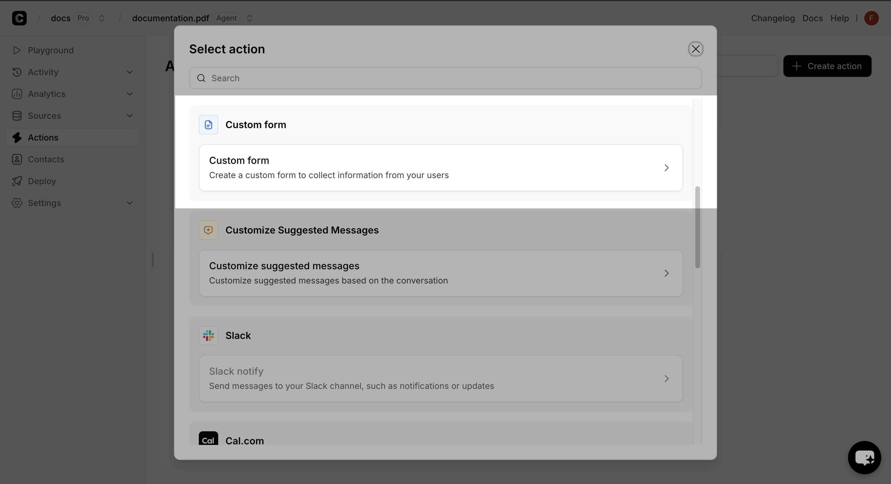 Custom form creation interface