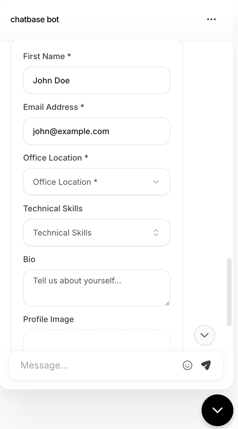 Example custom form in chatbot interface
