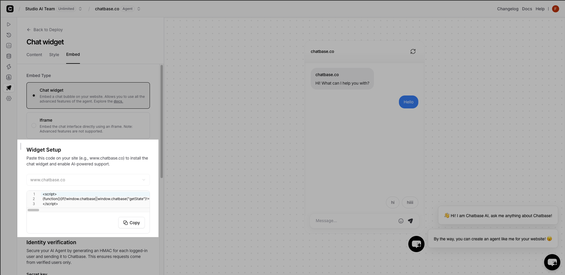 Deploy embed tab