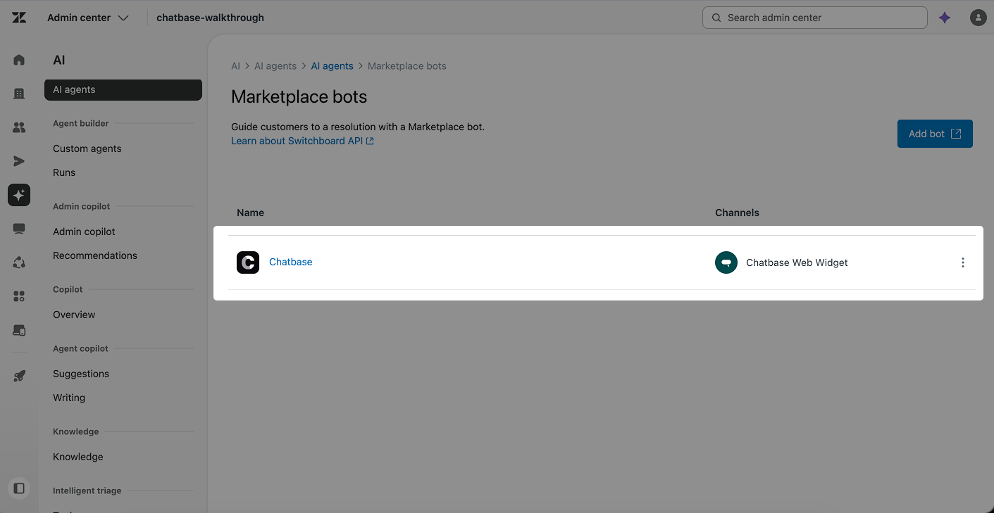 Chatbase in the list of marketplace bots