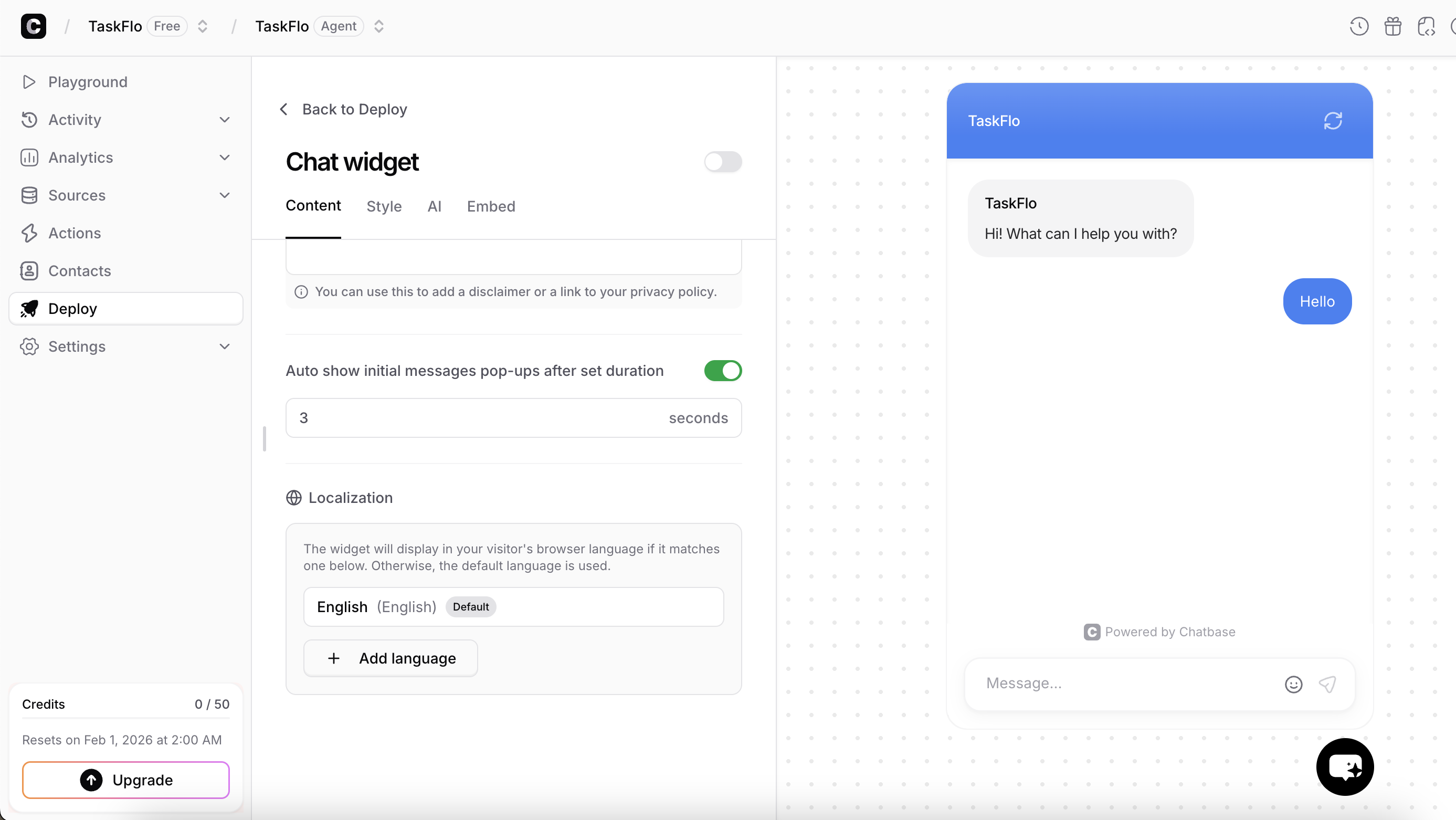 Chatbase Content Settings