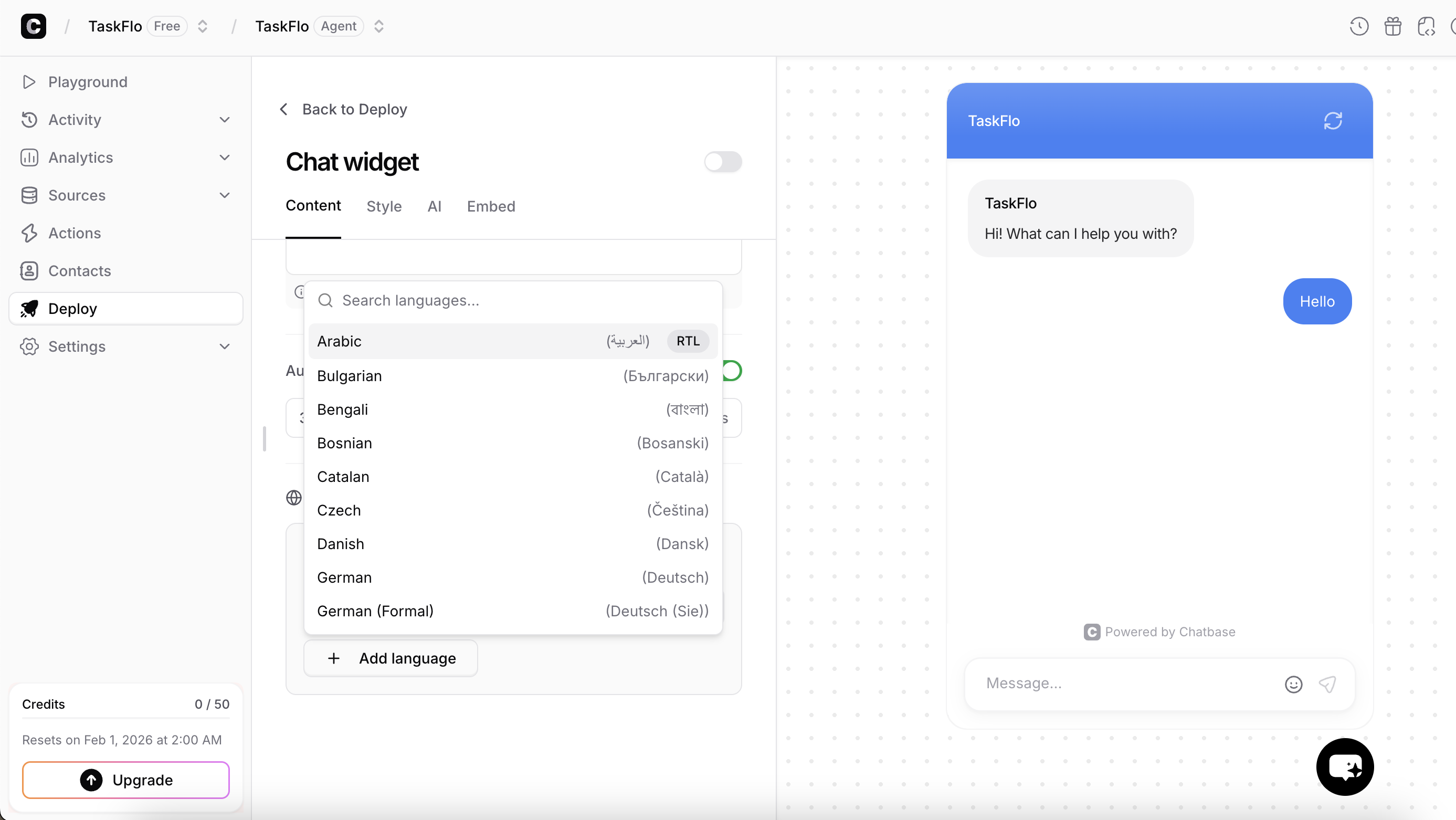 Chatbase Content Settings