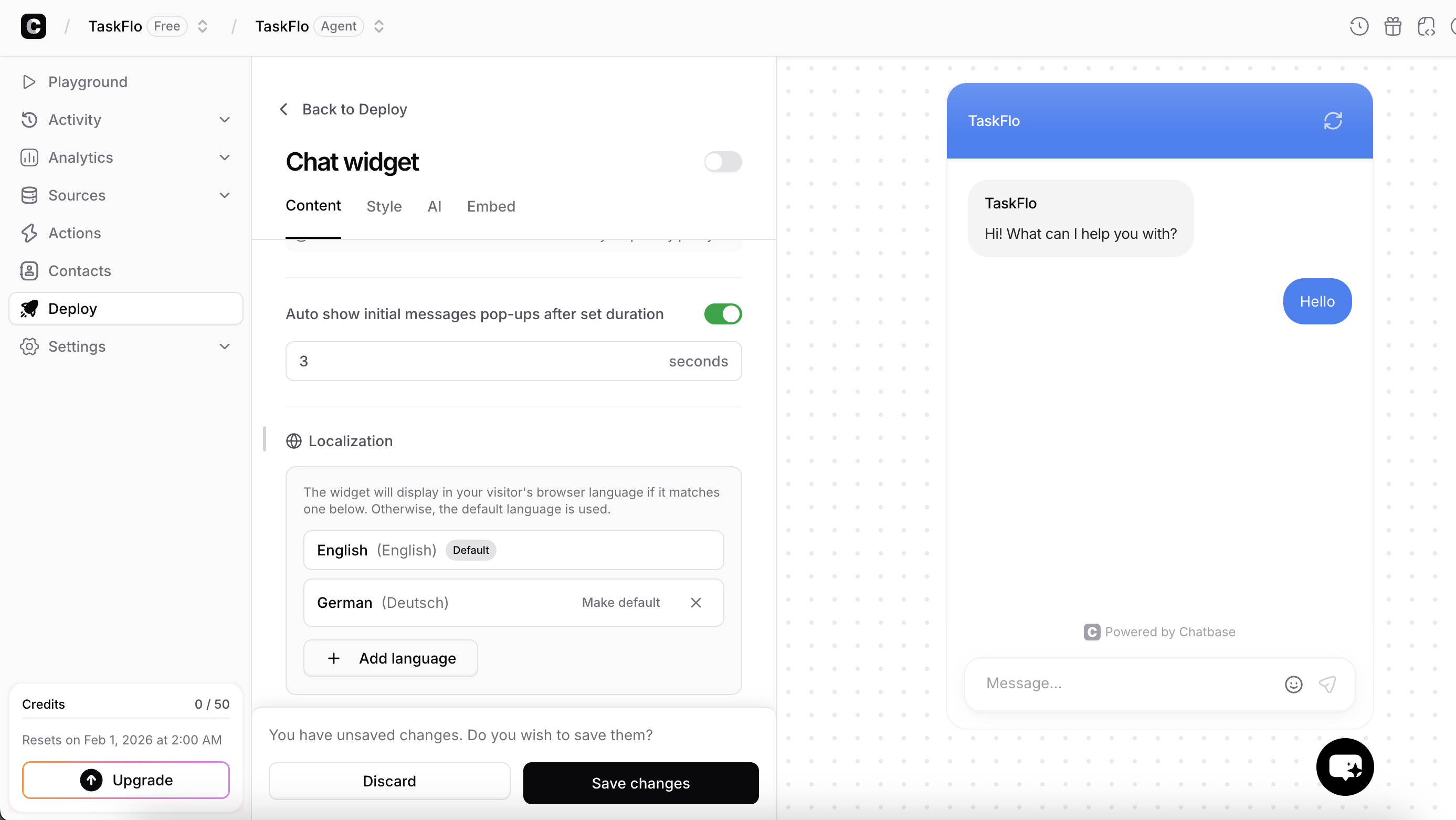 Chatbase Content Settings
