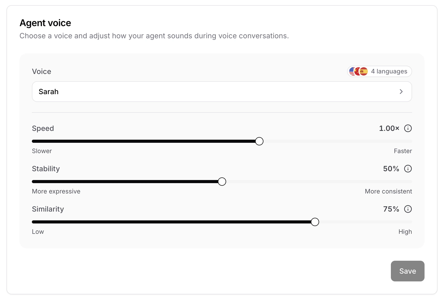 Voice agent voice settings