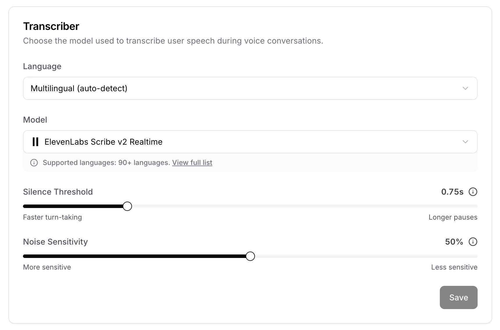 Voice transcriber settings