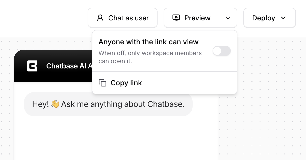 The Preview dropdown with the Anyone with the link can view toggle and Copy link