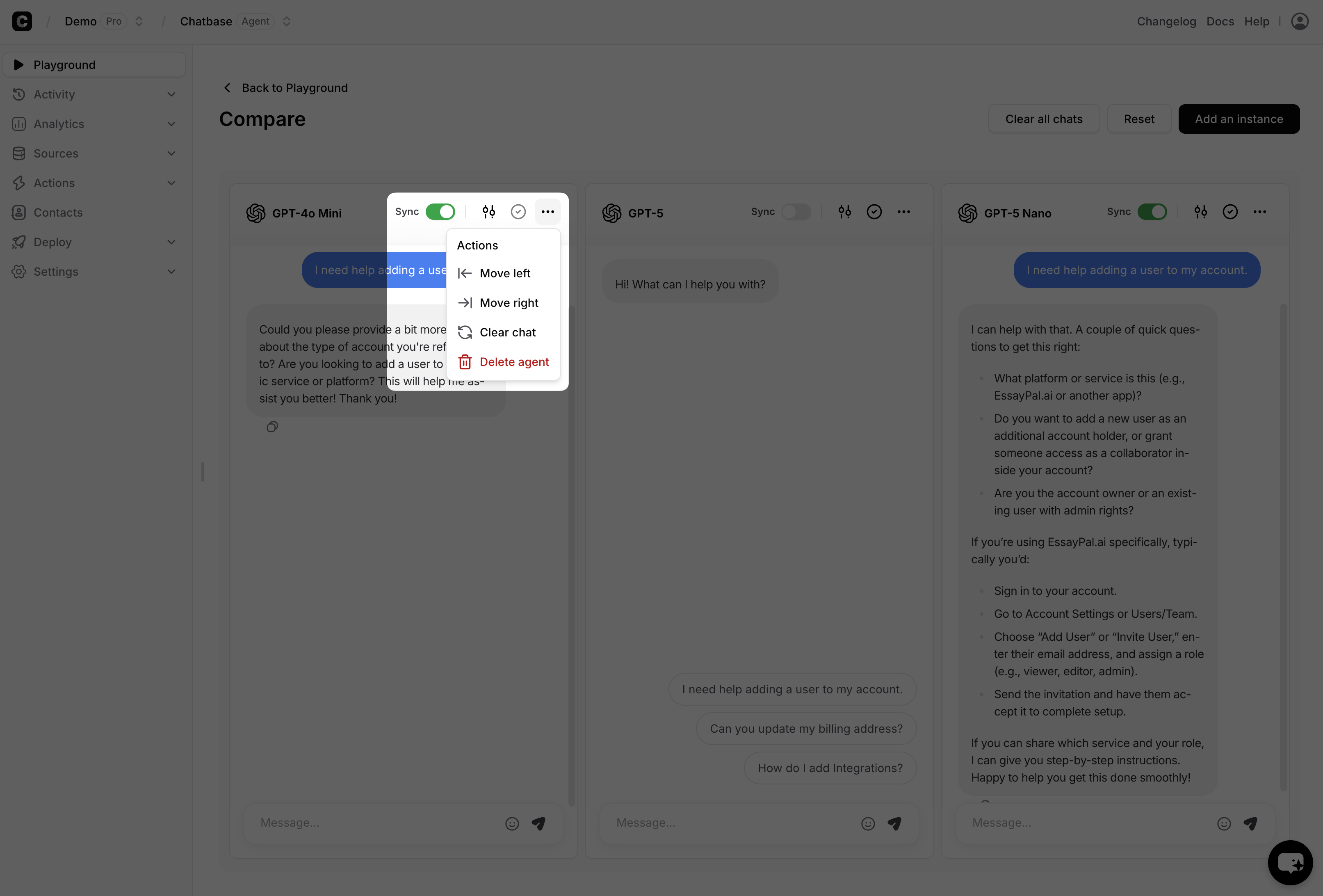 Playground Compare Actions
