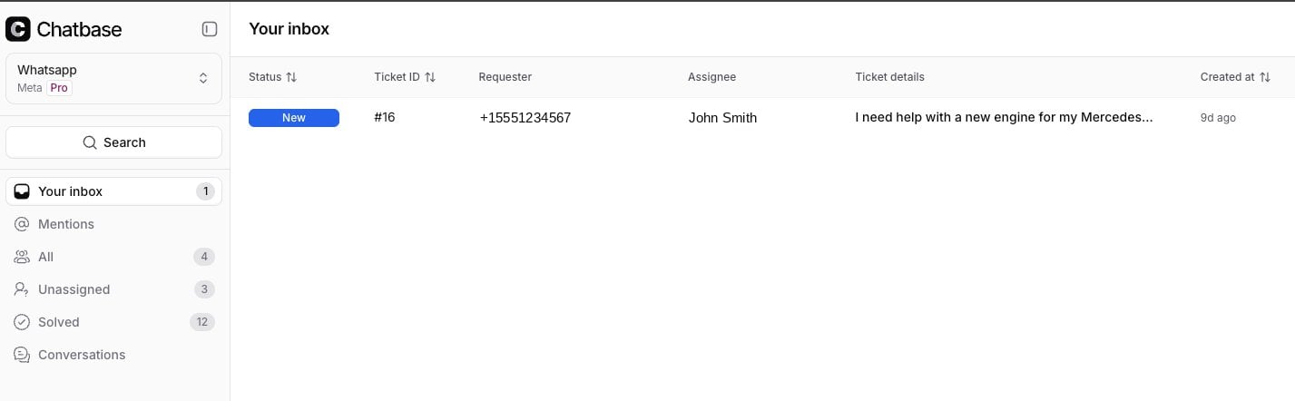 Open a WhatsApp ticket with a contact